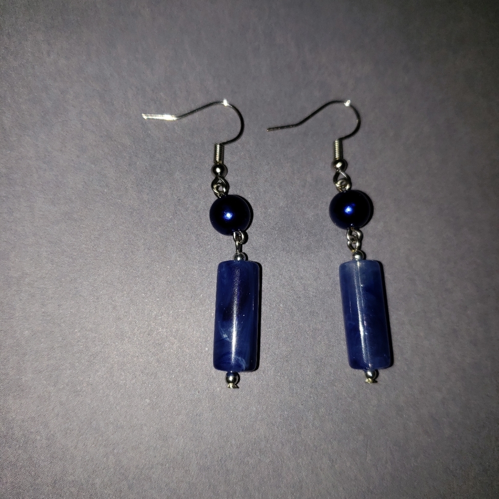 COPY - Blue dangle drop earrings silvertone metal